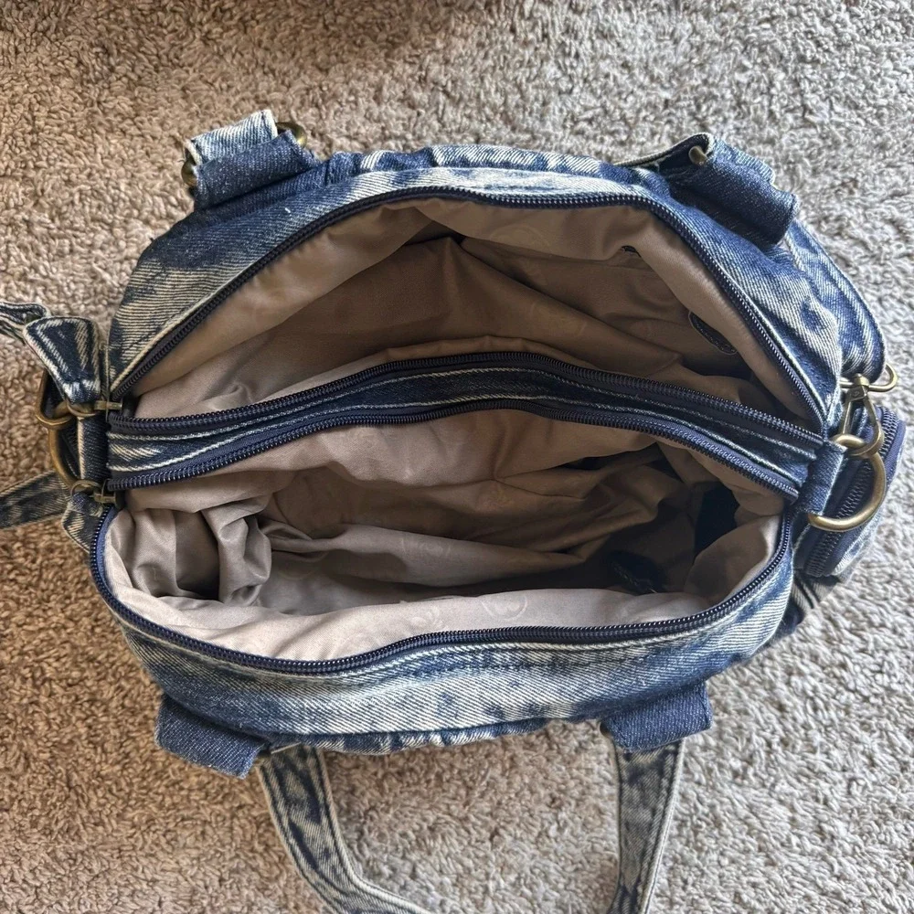 Angel Kiss Distressed Denim Shoulder / Adjustable Crossbody Purse 15 Pockets!